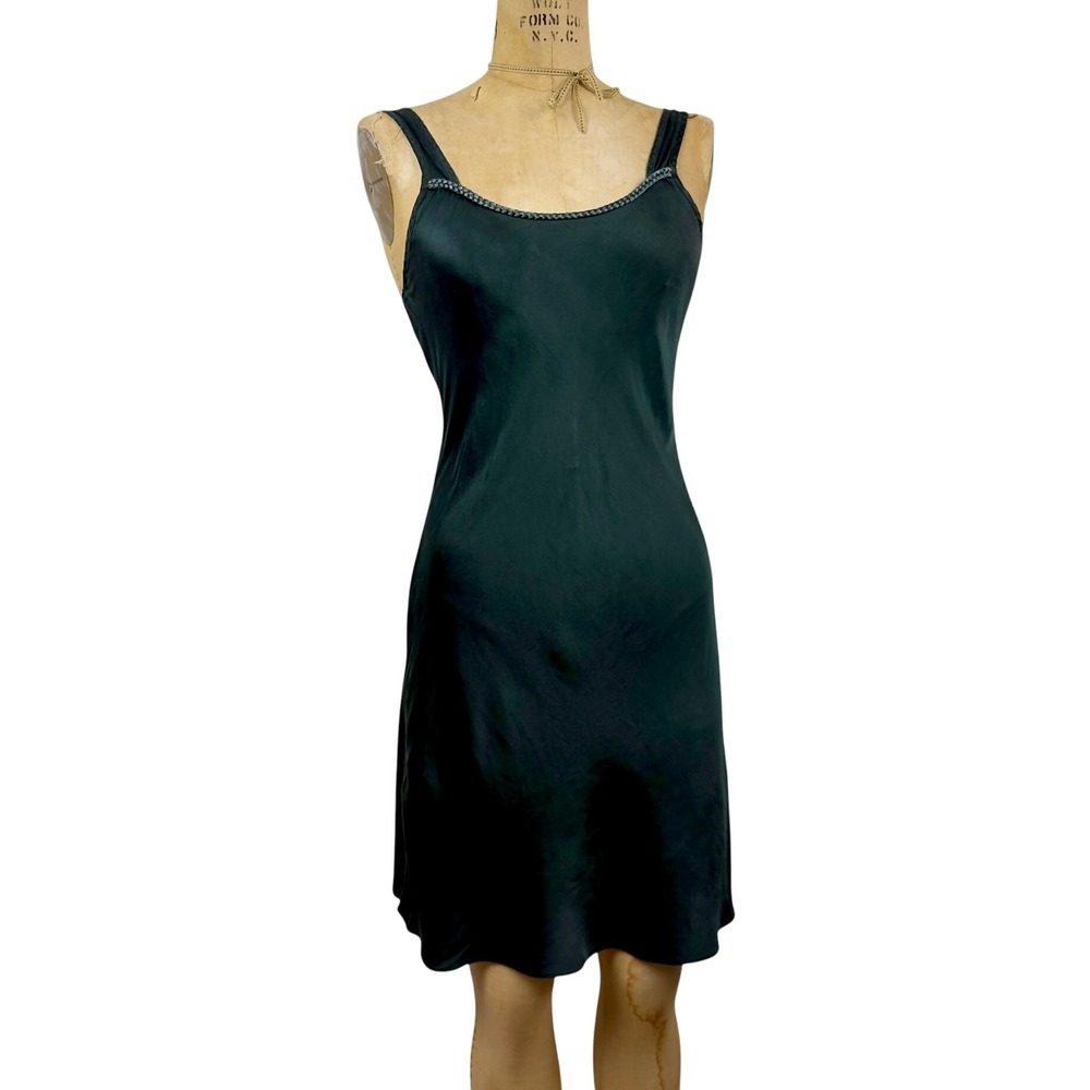 Vintage 90s Valarie Stevens Silk Slip Dress Forest Green Bias Cut Midi Size S - Picture 5 of 8